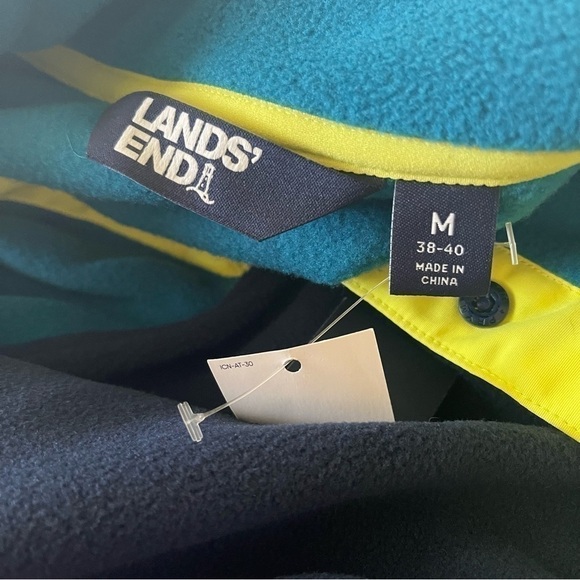 NWT Lands End Men’s Colorblock Pullover Snap Button Fleece Size Medium Navy Teal - Picture 4 of 11